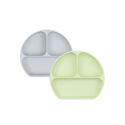 Bumkins Toddler and Baby Suction Plate, Divided Grip Dish for Babies and Kids, Baby Led Weaning, Feeding Supplies, Sticks to Tables and Highchairs, Platinum Silicone, for Chidren 6 Months, Gray