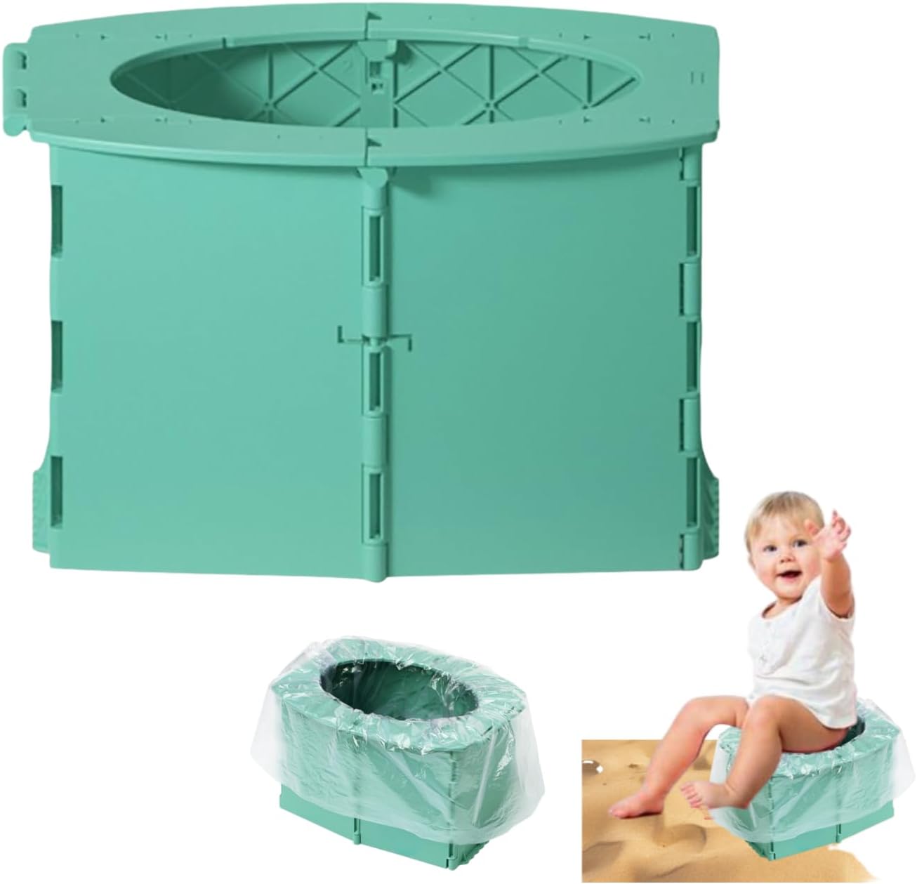 Portable Toddler Potty Seat for Travel - Foldable On-the-Go Toilet for Kids with Leak-Proof Design & 10 Cleaning Bags | Baby Potty Training Essentials for Car, Camping, Outdoor (Green)