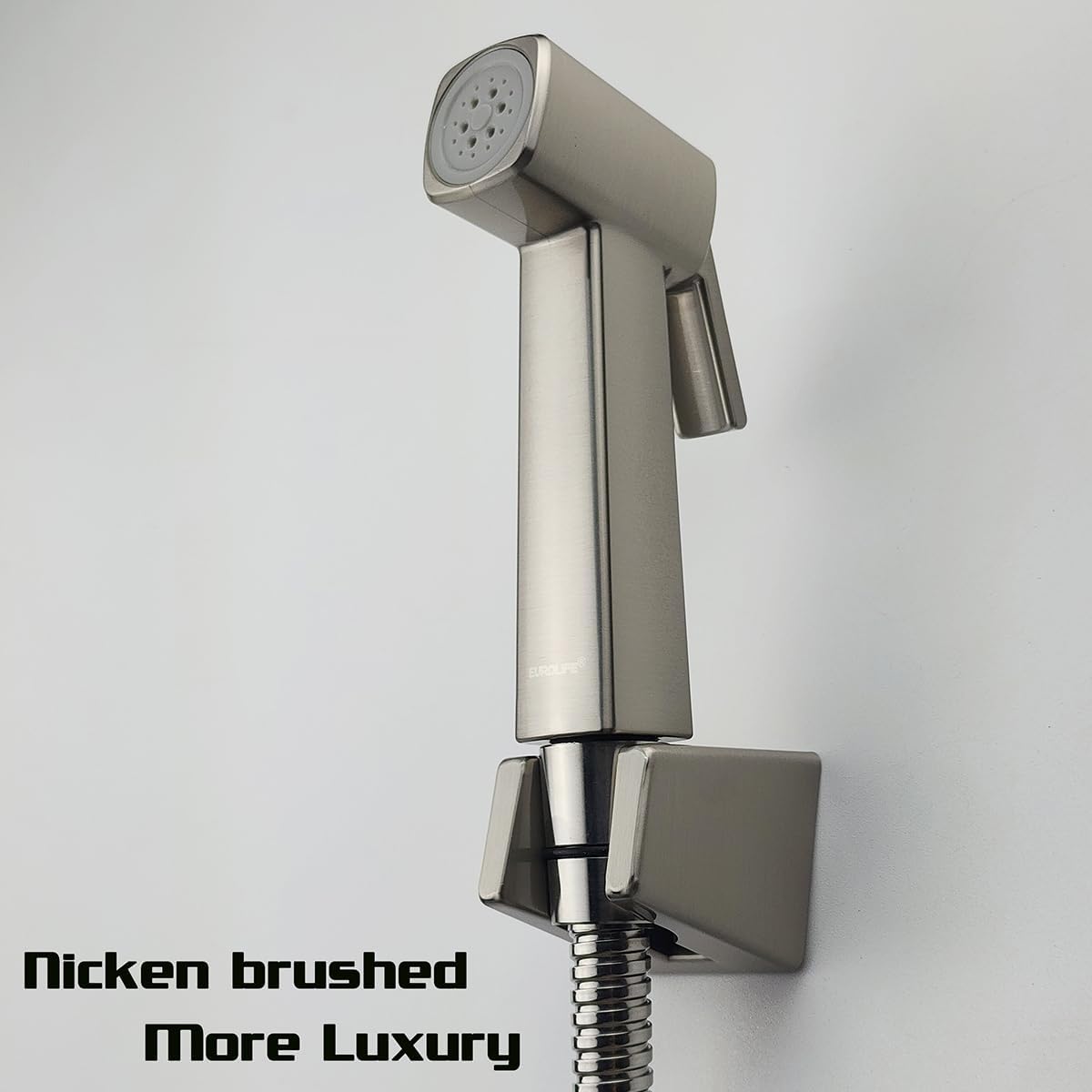 Handheld Bidet Sprayer for Toilet, Lockable Push Button, High Pressure Bathroom Sprayer, Cloth Diaper & Personal Hygiene Sprayer, Tank Mount No-Drill Install, Stainless Hose Set, Black Color