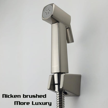 Handheld Bidet Sprayer for Toilet, Lockable Push Button, High Pressure Bathroom Sprayer, Cloth Diaper & Personal Hygiene Sprayer, Tank Mount No-Drill Install, Stainless Hose Set, Black Color