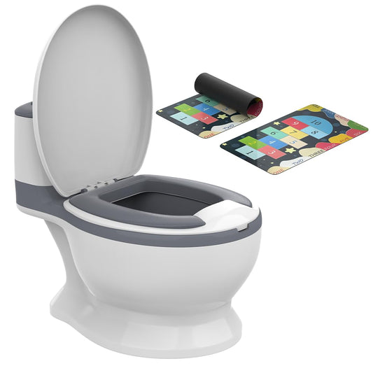Toddler Potty Training Toilet with Diatomaceous Earth Mat – Realistic Toilet for Toddlers with Lid, Splash Guard & Non-Slip Base – Baby Potty Training Toilet with Bonus Tic-Tac-Toe Play Mat