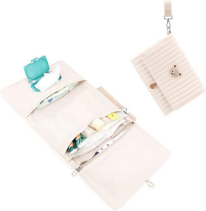 MOMIGO Baby Diaper Bag Organizer Pouches Waterproof Mini Diaper Bag - 2 pcs/set Foldable Hanging Bag Reusable, Washable or Cloth Diapers, with Gift for Baby Shower (Khaki（A）)