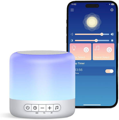 Easysleep White Noise Sound Machine with 30 Soothing Sounds 12 Night Light 32 Volume 3 Timers Portable Sleep Sound Machine for Office Travel Noise Canceling Lullaby & Rain Sound for Baby, Adults