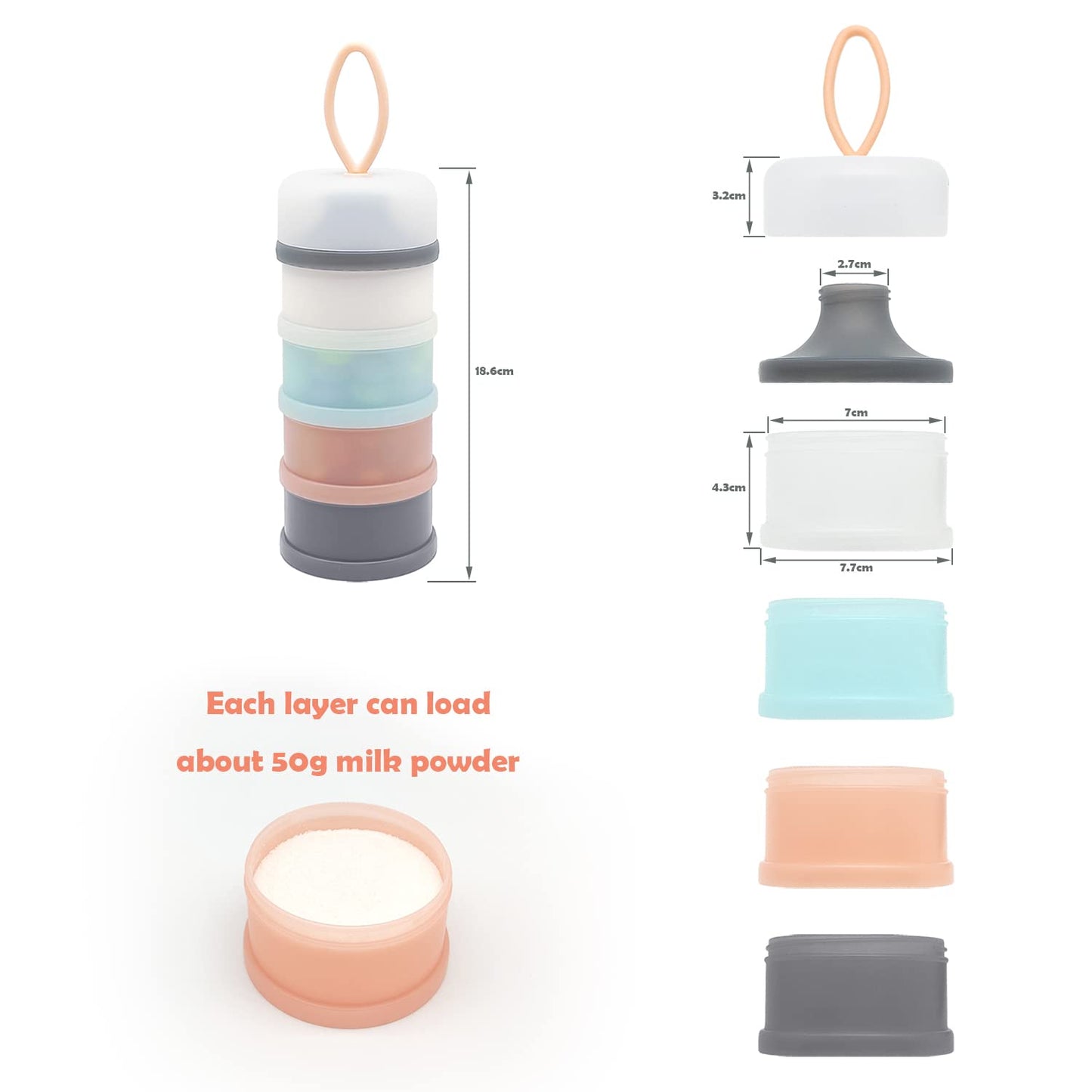 Baby Formula Dispenser, Formula Container, BPA Free, 4 Layers, Baby Feeding Travel Storage Container, Portable Milk Powder Dispenser Container, Non-Spill Stackable Baby Snack Storage Container