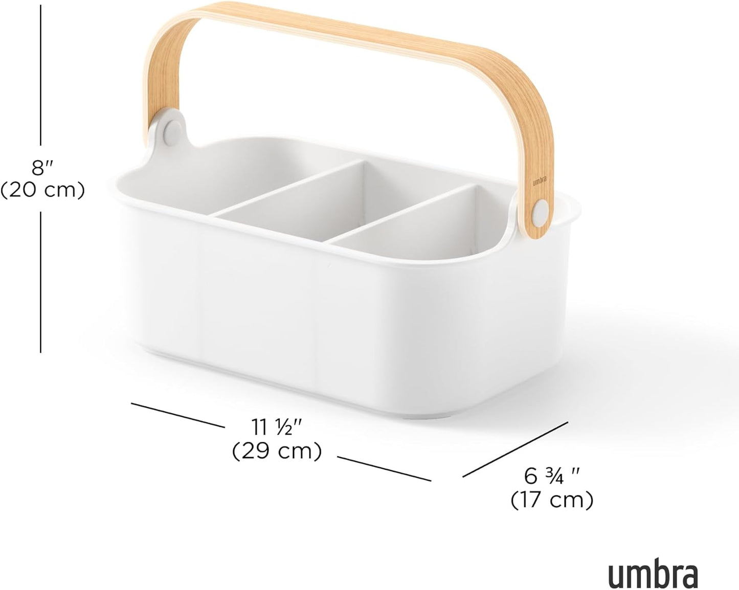 Umbra Bellwood Stackable Bin, 14" x 10" Durable Lightweight Container with Wooden Handle and Removable Dividers, Black/Walnut