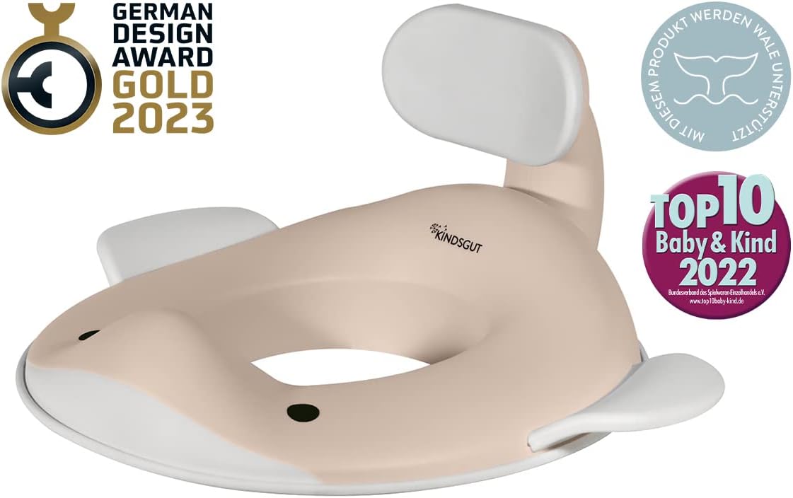 Kindsgut Whale Potty Training Seat for Toddlers – Kids Toilet Seat with Backrest, Non-Slip, Fits Round & Oval Toilet Seats, Designed in Germany, Peach