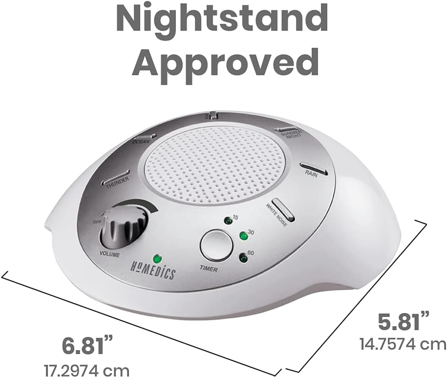White Noise Sound Machine | Portable Sleep Therapy for Home, Office, Baby & Travel | 6 Relaxing & Soothing Nature Sounds, Battery or Adapter Charging Options, Auto-Off Timer | HoMedics