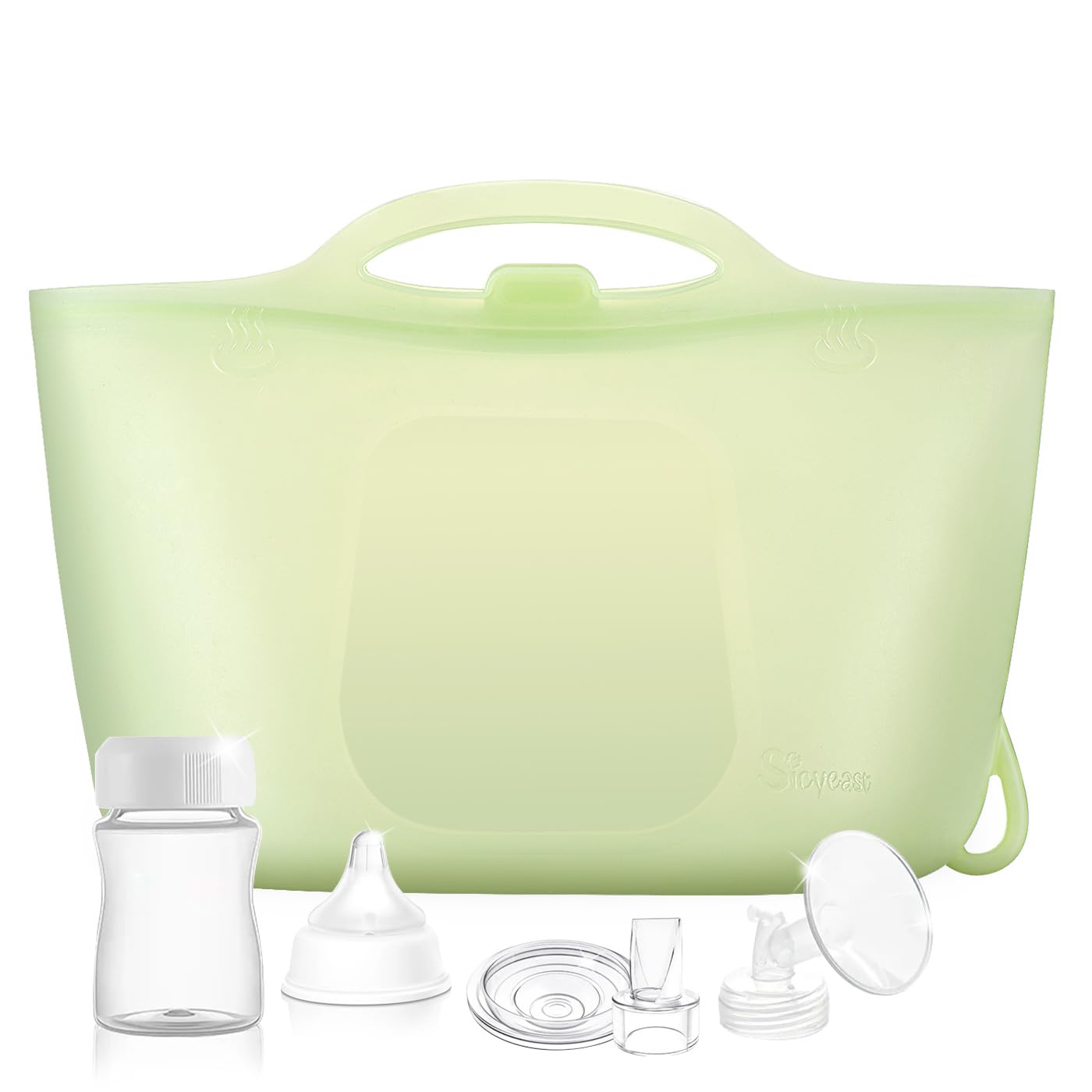 Silicone Travel Bottle Sterilizer Bags | 2000ml Microwave Steam Sterilizer Bags for Baby Bottles, Breast Pump & Pacifiers, Reusable Steam Sterilizing Bags for Travel and Home Use (Clear Milk White)
