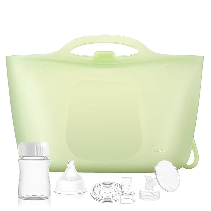 Silicone Travel Bottle Sterilizer Bags | 2000ml Microwave Steam Sterilizer Bags for Baby Bottles, Breast Pump & Pacifiers, Reusable Steam Sterilizing Bags for Travel and Home Use（Clear Green）