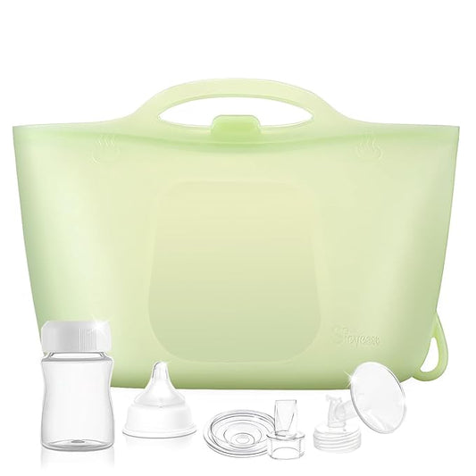 Silicone Travel Bottle Sterilizer Bags | 2000ml Microwave Steam Sterilizer Bags for Baby Bottles, Breast Pump & Pacifiers, Reusable Steam Sterilizing Bags for Travel and Home Use（Clear Green）