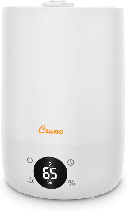 Crane Top Fill Mini Humidifier for Bedroom and Nursery 3-In-1 Essential Oil Diffuser Sleep Light 0.5 Gallon Baby Humidifier