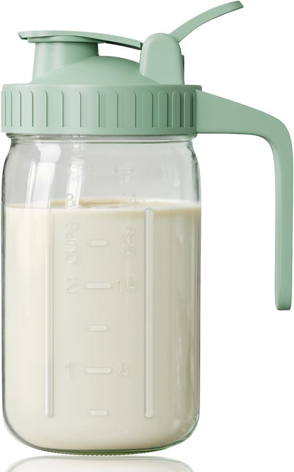 OneDream Breast Milk Pitcher 32oz Glass Pitcher with Lid, Formula Pitcher Leakproof Drip-Free Spout, Wide Mouth Mason Jar Pitcher for Easy Pouring, Dishwasher Safe Breastmilk Storage Pitcher
