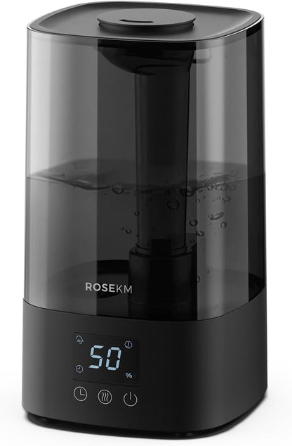 ROSEKM Humidifiers for Bedroom, 2.0L Cool Mist Humidifier for Home Plant and Baby Nursery, Quiet Ultrasonic Humidifier with 360° Nozzle, Auto Shut-Off, Filterless, Black