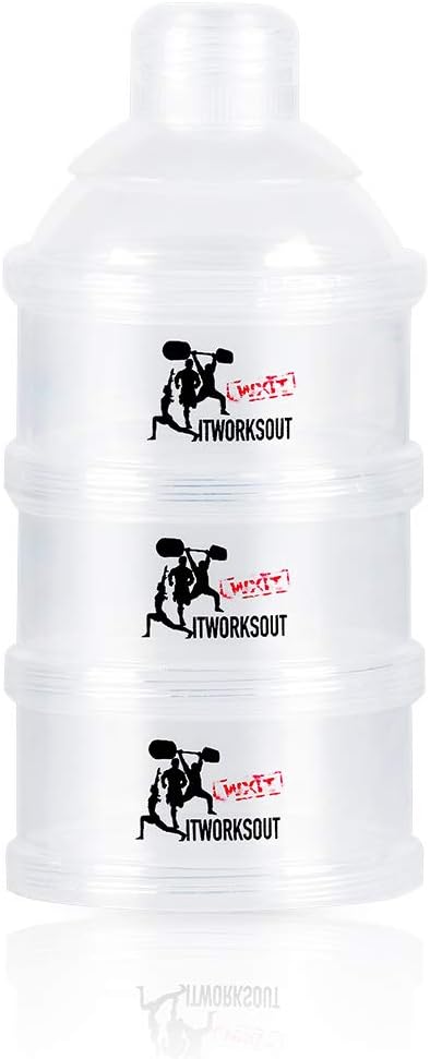 ITWORKSOUT Supplement Powder Dispenser,Protein Powder dispenser,Vitamins container,Travel friendly,Multi-Purpose,supplement Storage Container,BPA Free,3 Compartments,Transparent,funnel dispenser