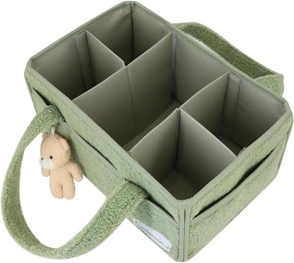 Buzz&Bloom Baby Teddy Diaper Caddy Organizer, Stylish Storage Basket for Newborn Essentials and Diaper Station, Gift for Baby Shower and Registry Must-Have (Beige)
