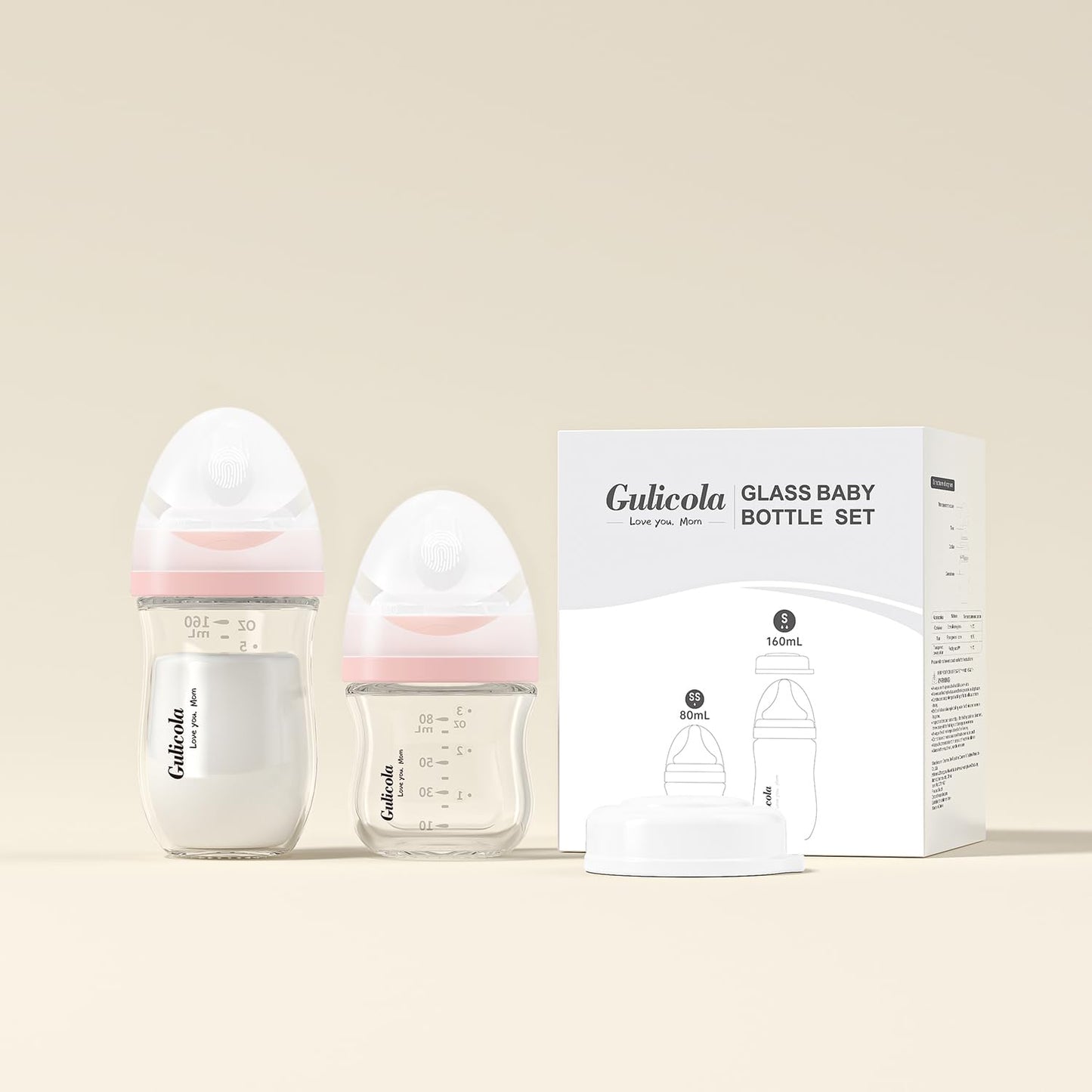 Gulicola Natural Glass Baby Bottles Set 4 Pack, Newborn Boy Breastfeeding Bottles with Slow Flow Nipples, 0 Months+, 3 oz & 5 oz - Black/White