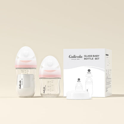 Gulicola Natural Glass Baby Bottles Set 4 Pack, Newborn Boy Breastfeeding Bottles with Slow Flow Nipples, 0 Months+, 3 oz & 5 oz - Black/White