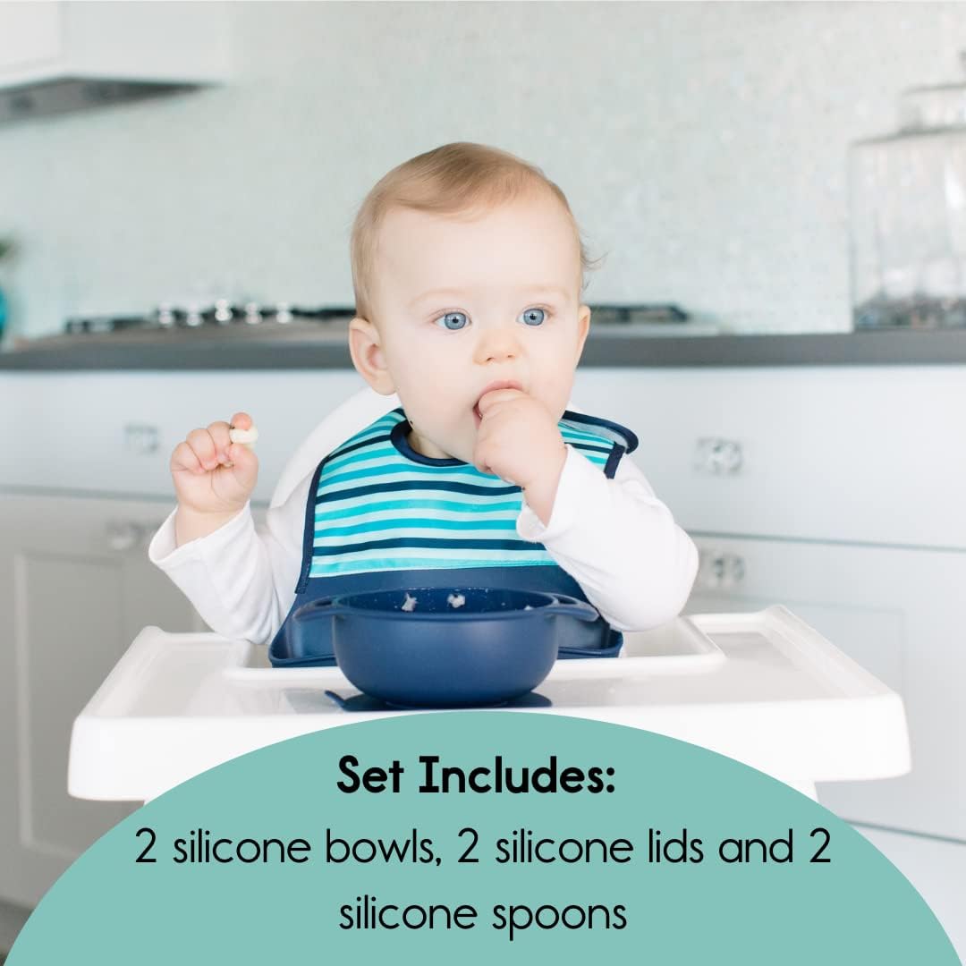 Bazzle Baby Silicone Suction Bowls with Suction Lid and Spoon | 3-piece set | BPA Free Silicone | Perfect for 4-36 Months.