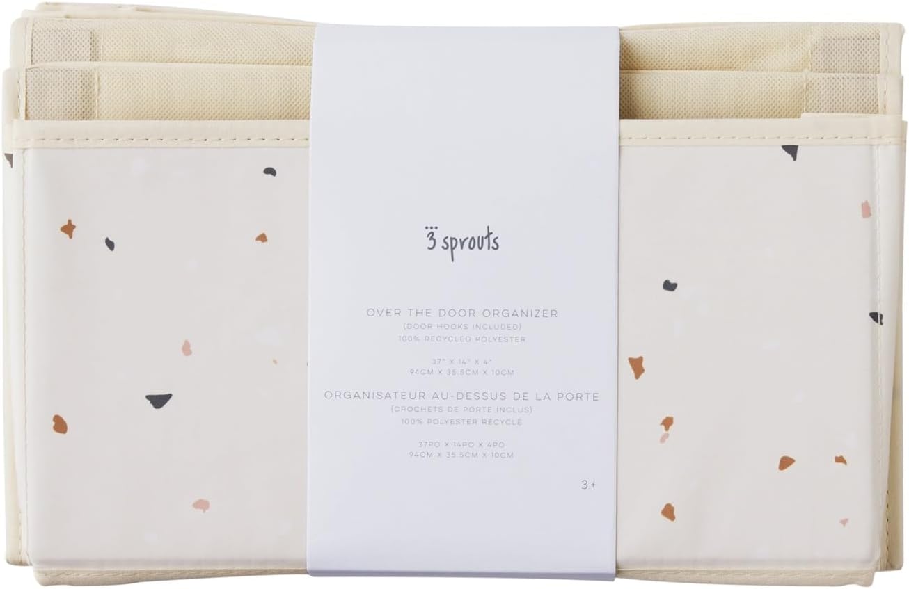 3 Sprouts Over the Door Organizer -Hanging Baby Organizers & Storage with 4 Large Pockets & 2 Hooks for Baby Clothes, Toy, Stuffed Animal -Newborn Essential for Nursery & Toddler Rooms - Gingham Beige
