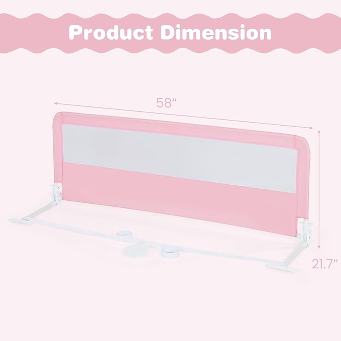 INFANS Bed Rail for Toddlers, 58" Foldable Safety Baby Crib Rail Fit for Kids Twin, Extra Long Swing Down Bed Guardrail for Convertible Crib, Queen, Full, King Mattress Side Guard (Pink)