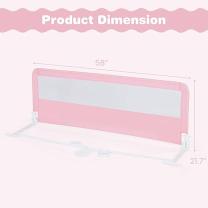 INFANS Bed Rail for Toddlers, 58" Foldable Safety Baby Crib Rail Fit for Kids Twin, Extra Long Swing Down Bed Guardrail for Convertible Crib, Queen, Full, King Mattress Side Guard (Pink)