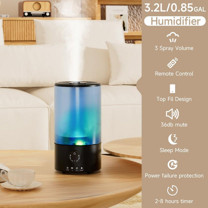 Humidifiers for Bedroom, 3.2L Quiet Ultrasonic Cool Mist Humidifier with 360° Nozzle, 18H Runtime, Timer (1/2/4/8H), Auto Shut-Off, 7-Color RGB Light, Adjustable Mist, for Home, Nursery & Plants
