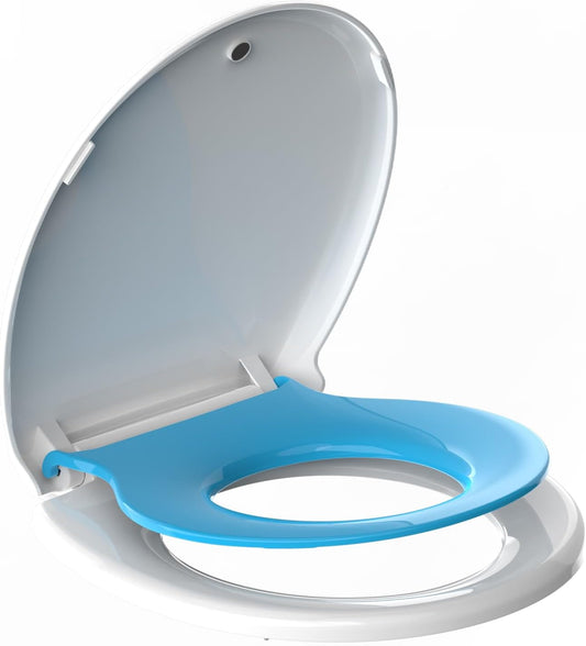 Potty Training Toilet Seat, 16.5" Round White Seat with Built-In Toddler Function, Design for Both Child and Adult,with Detachable Seat Stable .Safe PP Material,Slow Close,Magnets- Round,Easy Install