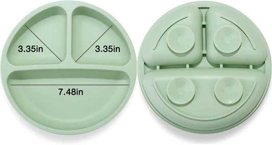 PandaEar 3 Pack Divided Unbreakable Silicone Baby and Toddler Plates - Non-Slip - Microwave Safe - Silicone (Pink Green Light Tan)