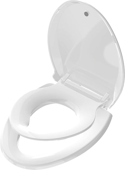 Aünsffer Toddler Toilet Seat with Potty Training Seat Round 16.5inch, 2 in 1 Toilet Seat for Family Built-in Baby Seat Removable, Soft Close + Easy Clean, PP Safe Material, Pink