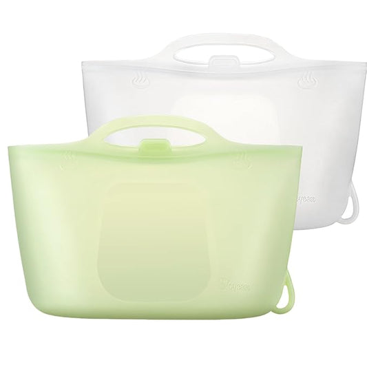 Silicone Travel Bottle Sterilizer Bags | 2000ml Microwave Steam Sterilizer Bags for Baby Bottles, Breast Pump & Pacifiers, Reusable Steam Sterilizing Bags for Travel and Home Use (Clear+Green)