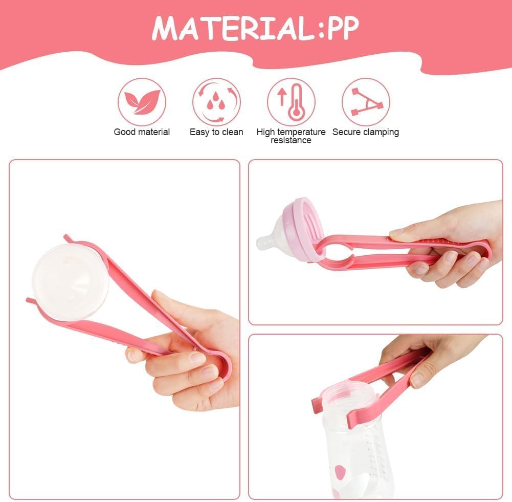 Baby Bottle Tong, Anti-Slip Pacifier Bottle Tongs, Silicone Baby Safety Bottle Holder, Scissor Design Multi-Functional High-Temperature Resistant Tong, Pink