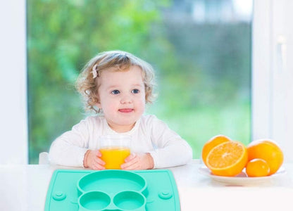Silicone Divided Toddler Plates - Portable Non Slip Suction Plates Placemat for Children Babies and Kids BPA Free Baby Dinner Plate Bowl (Owl-Cyan)