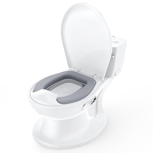 2-in-1 Toddler Potty Training Toilet, Baby Potty Training Toilet with Real Feel Flush & Wipes Storage, Portable Non-Slip Children Toilets Chair with Paper Holder