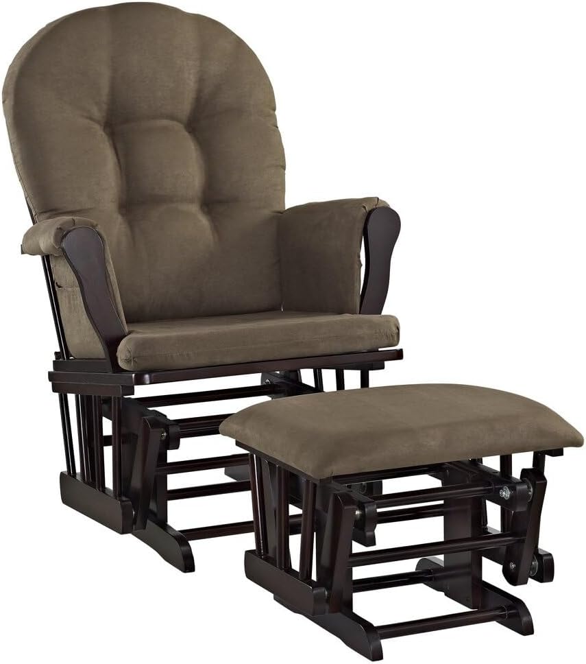 HomeStock Glider and Ottoman Set - Padded Arms, Storage Pockets, Metal Bearings White and Blue