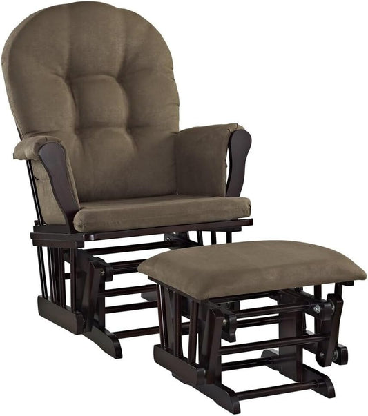 HomeStock Glider and Ottoman Set - Padded Arms, Storage Pockets, Metal Bearings White and Blue