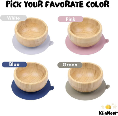 Bamboo Toddler Plate & Bowl Set with Strong Suction – Includes Plate, Bowl, Spoon & Fork – Baby Plates with Suction for Baby Led Weaning, Kids Feeding Essentials, Non-Toxic & BPA Free