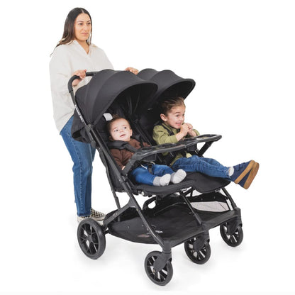 Joovy Kooper X2 Double Stroller, Lightweight Travel Stroller, Compact Fold with Tray, Black