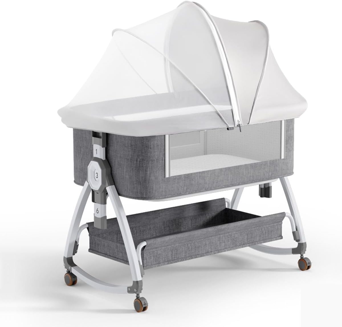 Akiky Portable Bassinet Bedside Sleeper Cover Semi-Sunshade Mosquito Net for Baby Infant Bed Sleeper Cover Mesh Net with Zip-up Window(Gray)