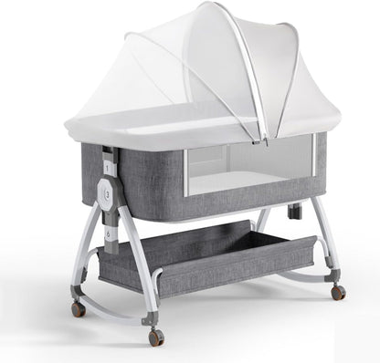 Akiky Portable Bassinet Bedside Sleeper Cover Semi-Sunshade Mosquito Net for Baby Infant Bed Sleeper Cover Mesh Net with Zip-up Window(Gray)