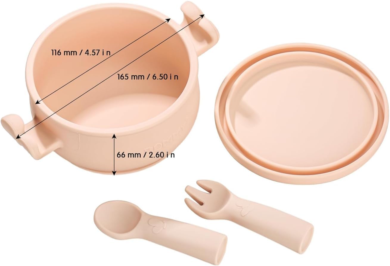 Dommy Baby Bowl with Suction BPA-Free Suction Bowl for Baby with Spoon and Fork Silicone Suction Bowl with Lid
