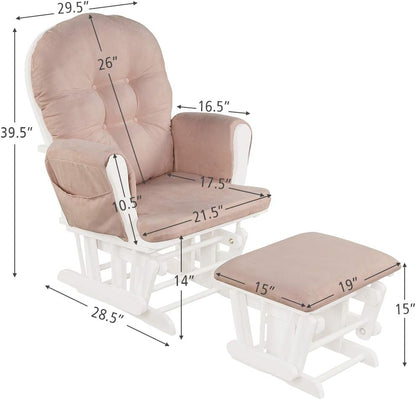 Costzon Nursery Glider with Ottoman, Upholstered Comfort Glider Rocker with Padded Cushion, Storage Pocket, Solid Wood Base, Rocking Chair Nursery for Breastfeeding, Napping (Light Gray)