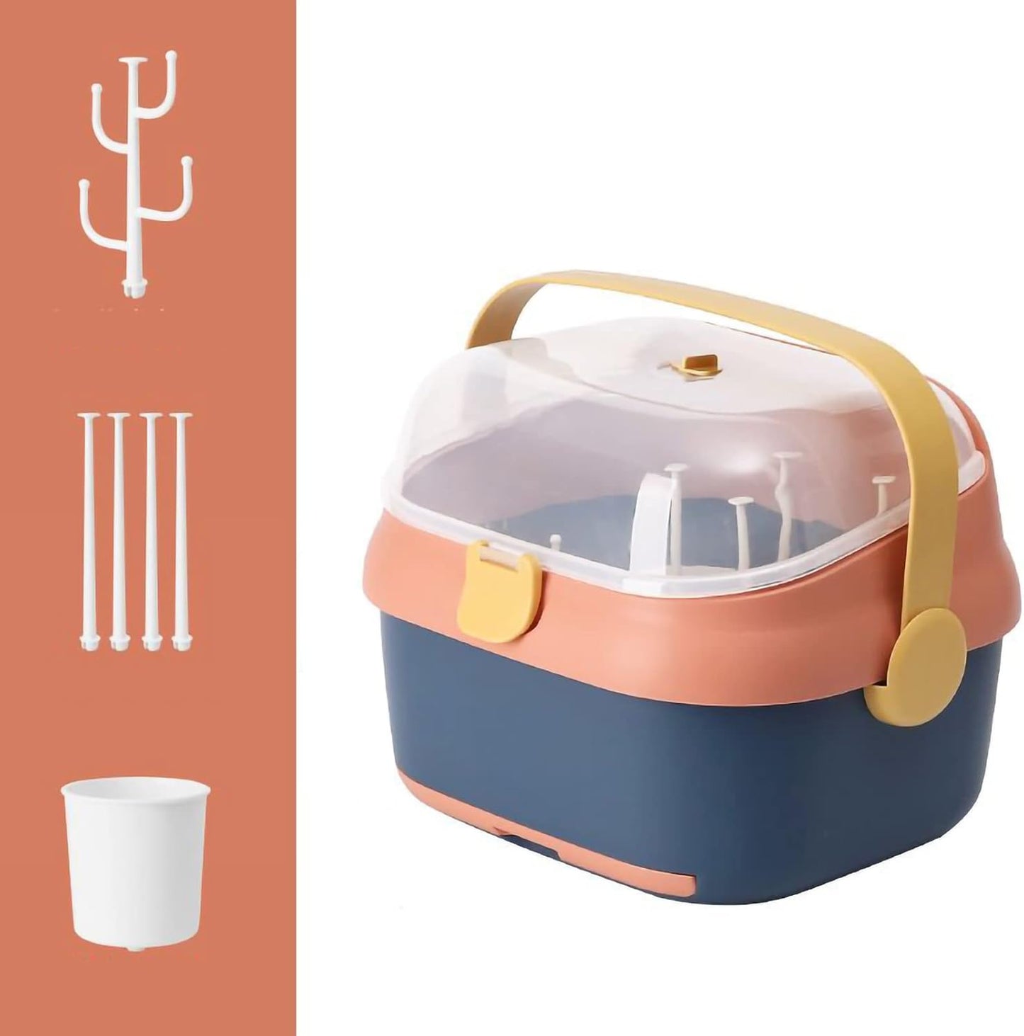 Baby Bottle Drain Rack, Feeding Cup Holder, Portable Large Capacity Toddler Bottles Storage Box with Lid Cover, Multifunctional Anti Dust Cutlery Storage Drying Rack for Teats, (Purple)