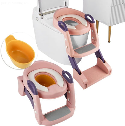3 in 1 Toddler Potty Training Seat Chair with Ladder and Basin for Boys and Girls, Adjustable Kids Potty Training Seat for Toilet with Anti-Slip Wide Steps and Safety Handles (Green)