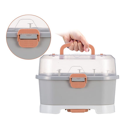 Baby Bottle Drying Rack Storage, Large Nursing Bottle Storage Box Organizer with Cover, Portable Kitchen Cabinet Organizer, Easy to Clean Drainer, Durable countertop Dryer Pink