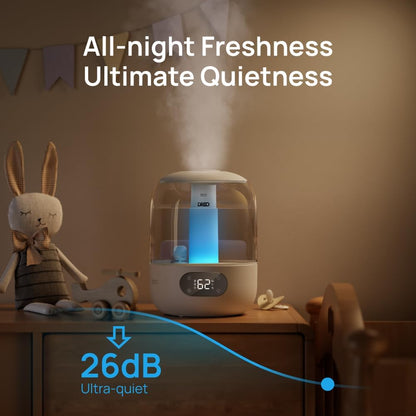 DREO Humidifiers for Bedroom, 3L Top Fill 30H & 26dB Quiet Runtime for Large Room, Cool Mist Ultrasonic Humidifier with Humidity Sensor, Night Light for Home, Baby, Nursery, Plants, New Edition