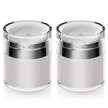 Airless Pump Jar, 1 oz Airless Pump Bottles, Travel Lotion Container – Vacuum Dispenser for Cream – Leak-Proof TSA-Friendly Design Keeps Cream Fresh – Multi-Purpose for Lotion, Sunscreen (2 Pack)