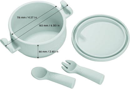 Dommy Baby Bowl with Suction BPA-Free Suction Bowl for Baby with Spoon and Fork Silicone Suction Bowl with Lid