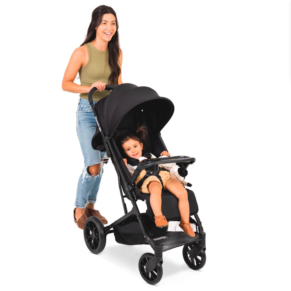 Joovy Kooper X2 Double Stroller, Lightweight Travel Stroller, Compact Fold with Tray, Black