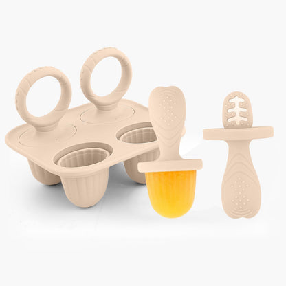 Silicone Baby Ice Pop Molds with Easy-Grip Handles, 4-Cavity Frozen Food Feeder Tray for Toddlers, Mini Popsicle Maker for Feeding Stage, Fruit Puree & Breast Milk Snacks(Olive Green)