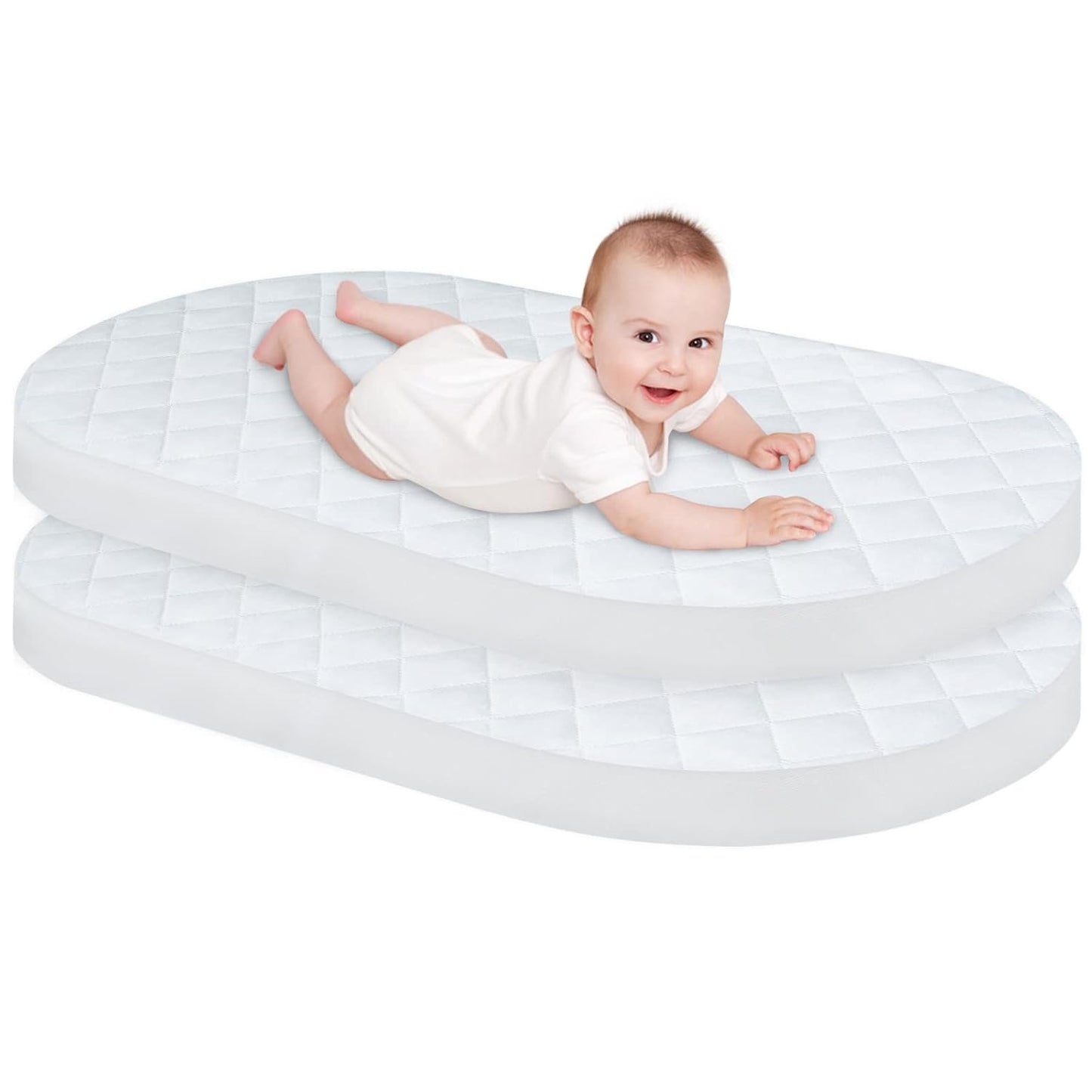 Bassinet Mattress Pad Cover Fit for Baby Delight/Mika Micky/Dream On Me Lotus/ANGELBLISS/KoolerThings (3 in 1) Bedside Sleeper, Waterproof Bassinet Mattress Protector Quilted Bassinet Sheets 2 Pack